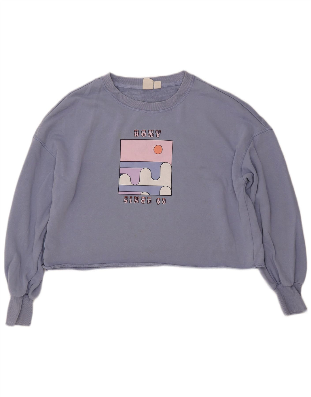 Damska bluza oversize ROXY Crop Graphic Jumper UK 16, duża niebieska