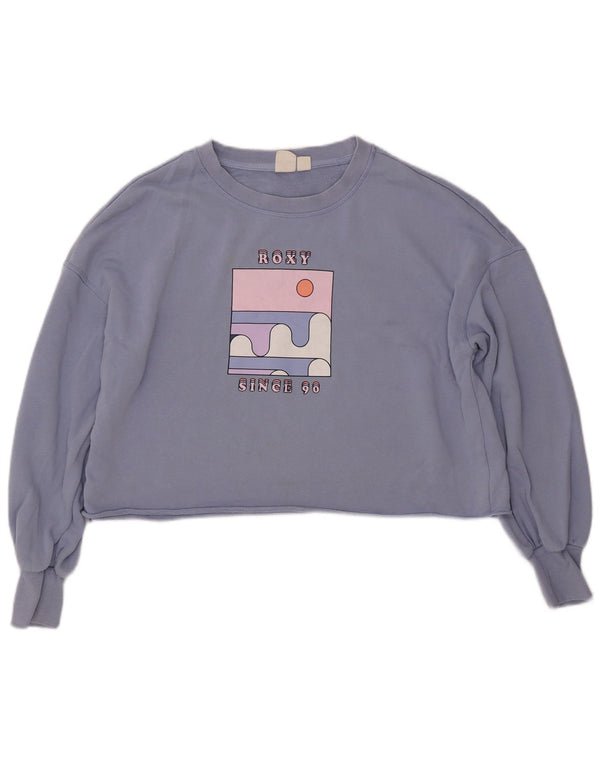 Damska bluza oversize ROXY Crop Graphic Jumper UK 16, duża niebieska