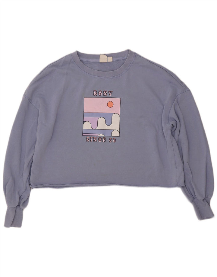 Damska bluza oversize ROXY Crop Graphic Jumper UK 16, duża niebieska