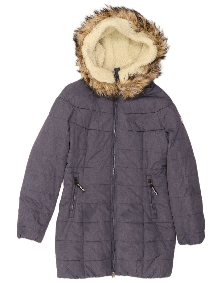 Damska wyściełana kurtka z kapturem Superdry UK 14, średni niebieski nylon