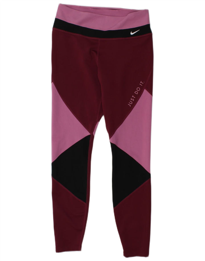 Damskie legginsy NIKE Dri Fit UK 14, poliester w kolorze średniego burgunda