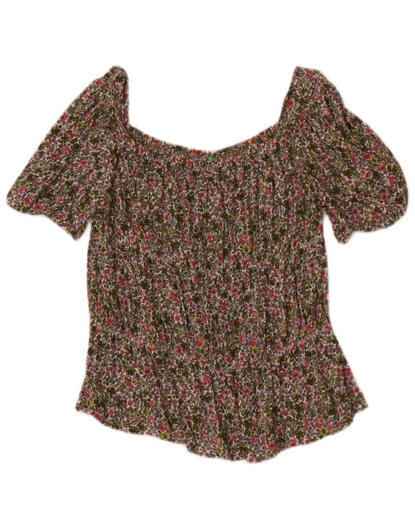 Bluzka dziewczęca Benetton z odkrytymi ramionami, 13-14 lat, 3XL, khaki, w kwiaty