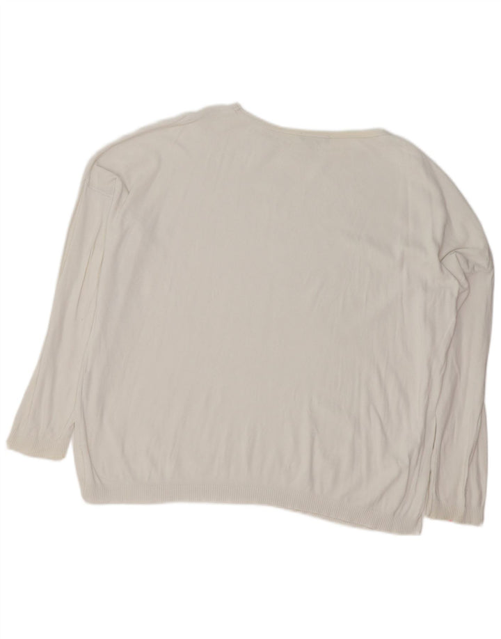 BENETTON Damski sweter oversize z dekoltem w łódkę UK 14 Średni biały