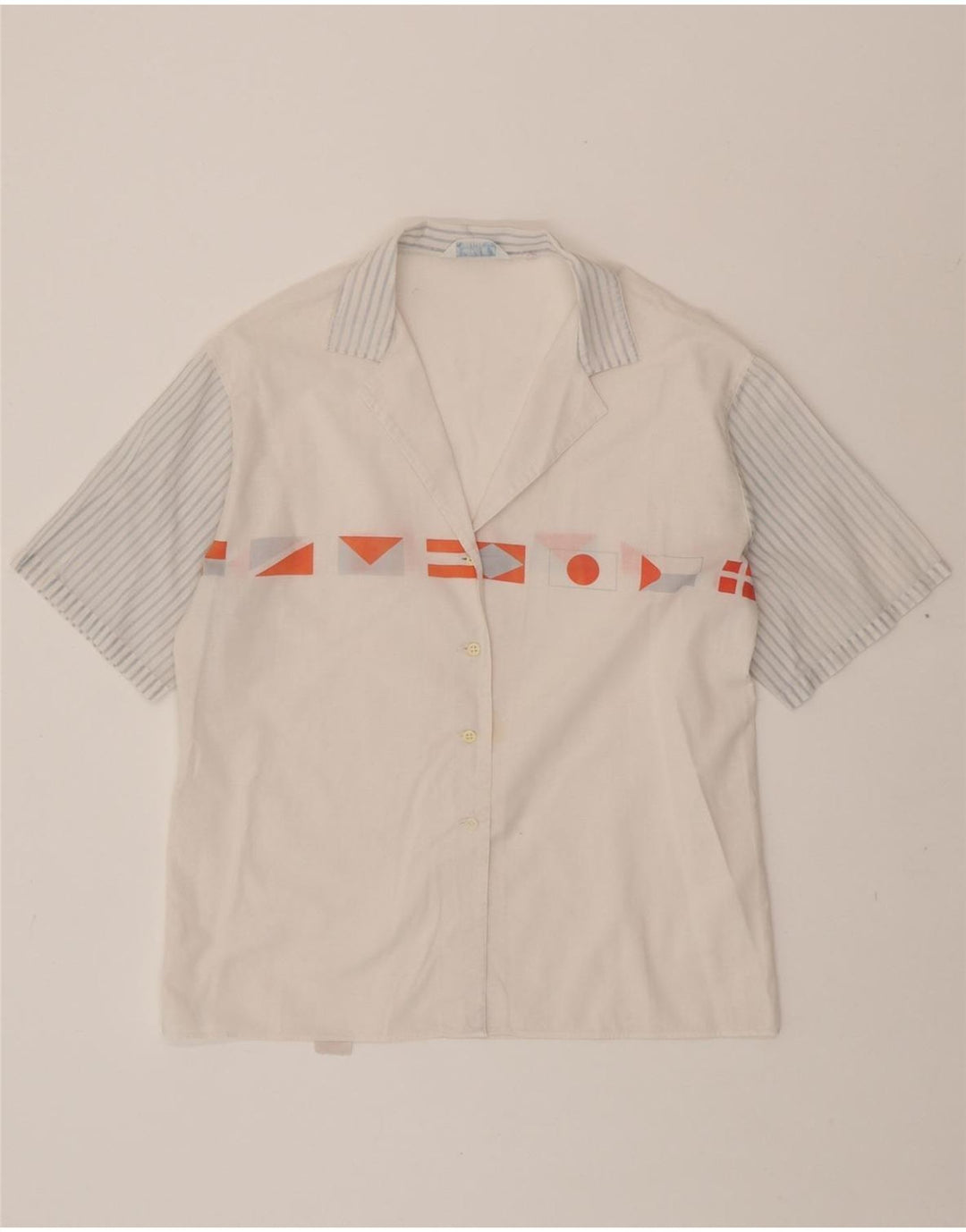 VINTAGE Womens Short Sleeve Shirt UK 14 Medium White Pinstripe Vintage Vintage and Second-Hand Vintage from Messina Hembry 