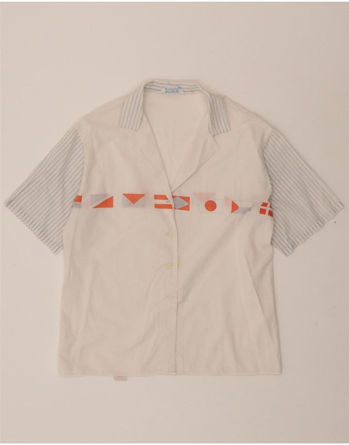 VINTAGE Womens Short Sleeve Shirt UK 14 Medium White Pinstripe Vintage Vintage and Second-Hand Vintage from Messina Hembry 