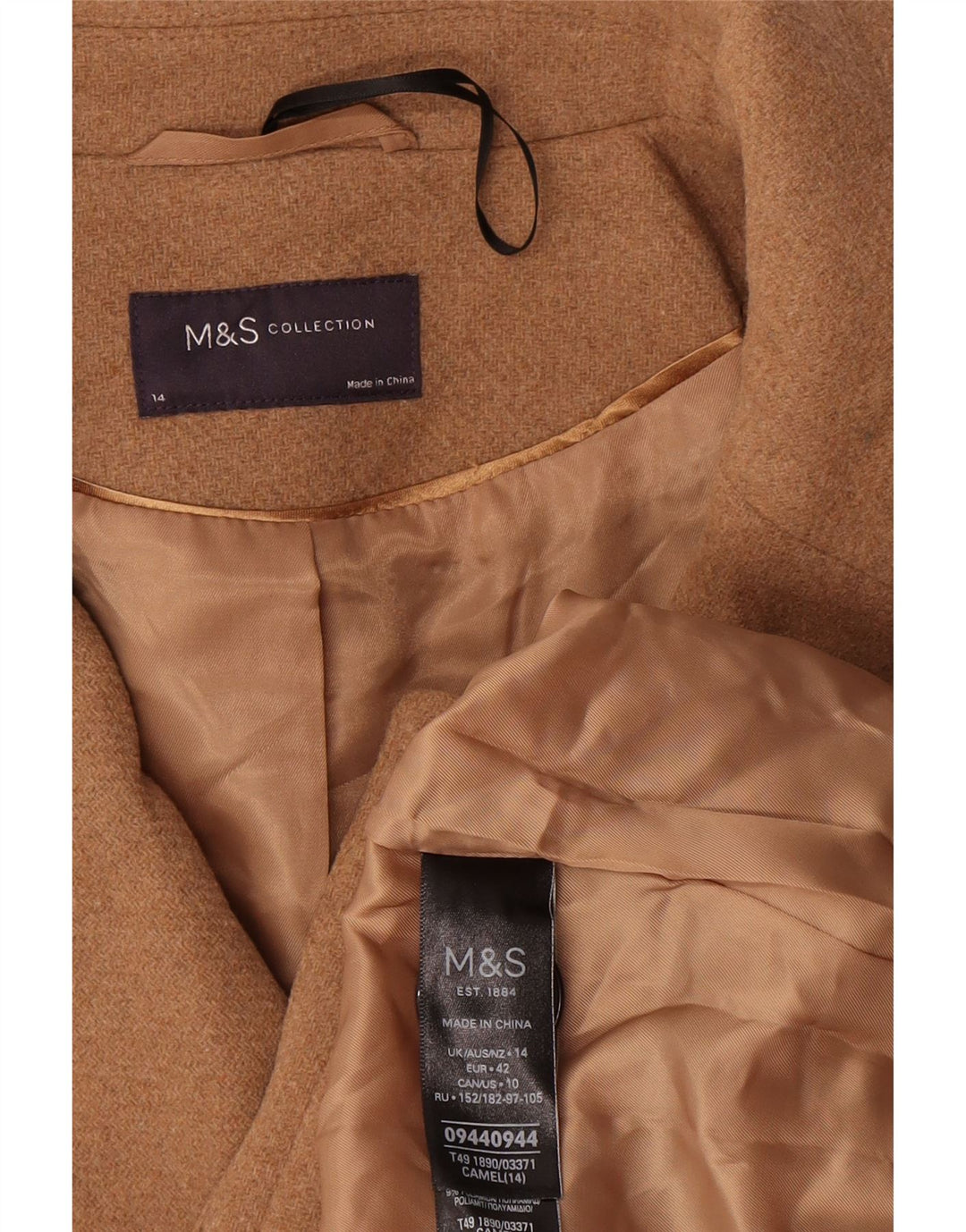 Marks & Spencer Damski płaszcz oversize w kolorze grochu UK 14, duży, beżowy, wełniany