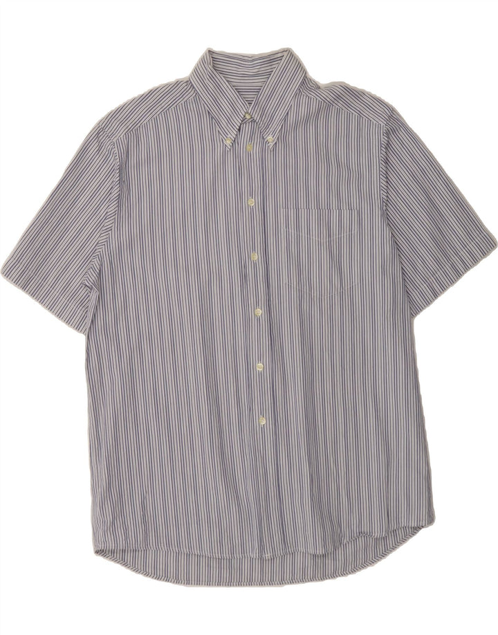 HUGO BOSS Mens Short Sleeve Shirt Large Blue Striped Cotton Vintage Hugo Boss and Second-Hand Hugo Boss from Messina Hembry 
