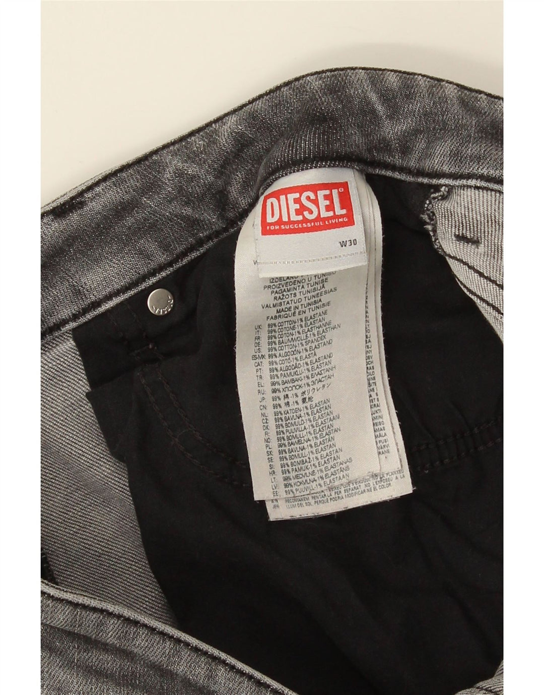 Męskie jeansy Diesel Slim W30 L31 Szara bawełna