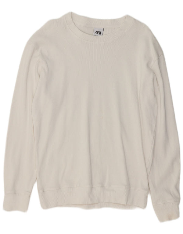 Zara Męski sweter z dekoltem w łódkę, duży, biały, bawełniany
