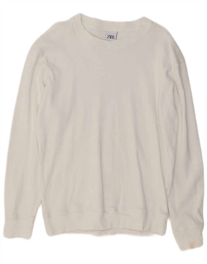 Zara Męski sweter z dekoltem w łódkę, duży, biały, bawełniany