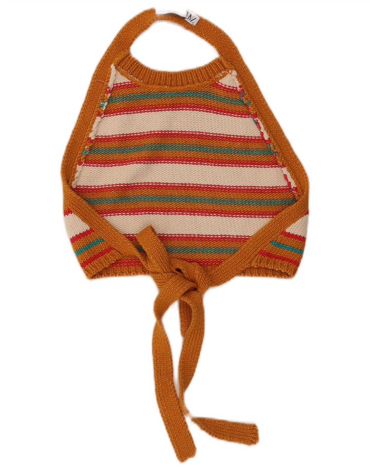 Damski top Zara Crop Knit Halter UK 8 w małe pomarańczowe paski