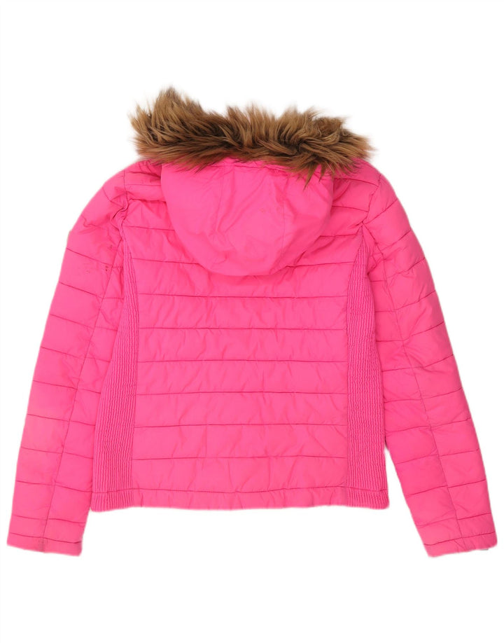 Damska ocieplana kurtka z kapturem Superdry UK 14, duża, różowa, poliester