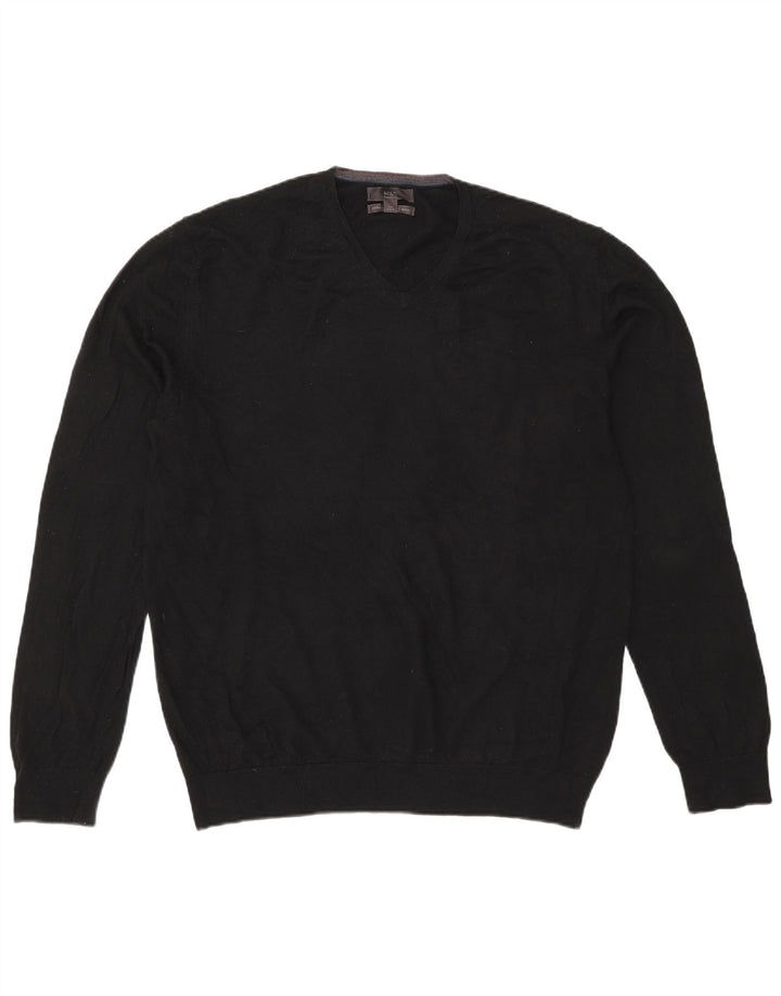 Marks & Spencer Męski sweter z dekoltem w kształcie litery V, XL, czarna, wełna merynosów