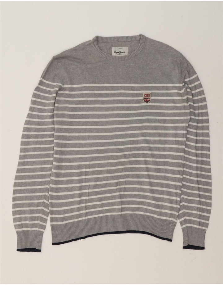 Męski sweter z okrągłym dekoltem PEPE Jeans, małe szare paski