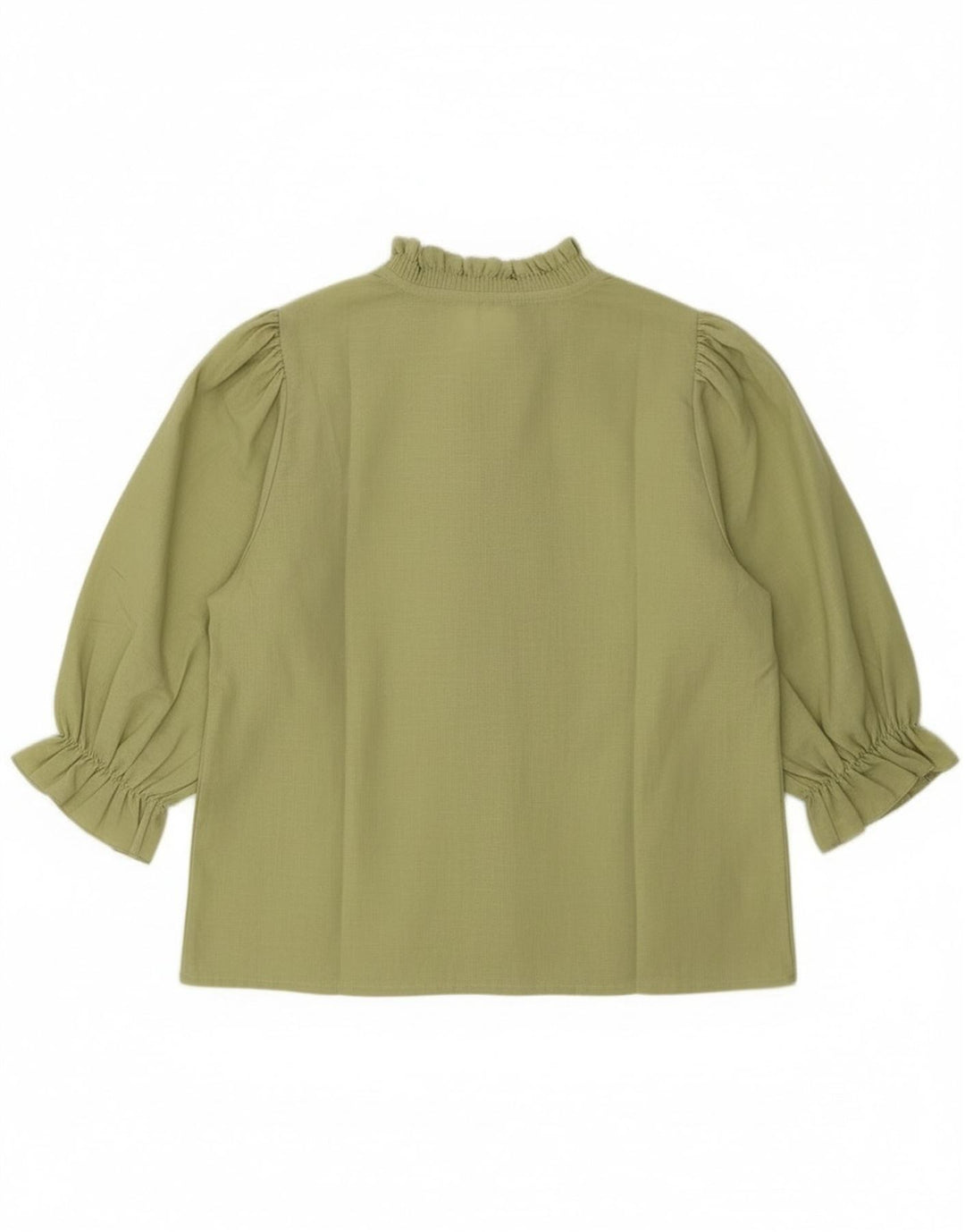 Damska bluzka w stylu vintage z rękawami 3/4 i falbaną z przodu, EU 40, średnie serce khaki