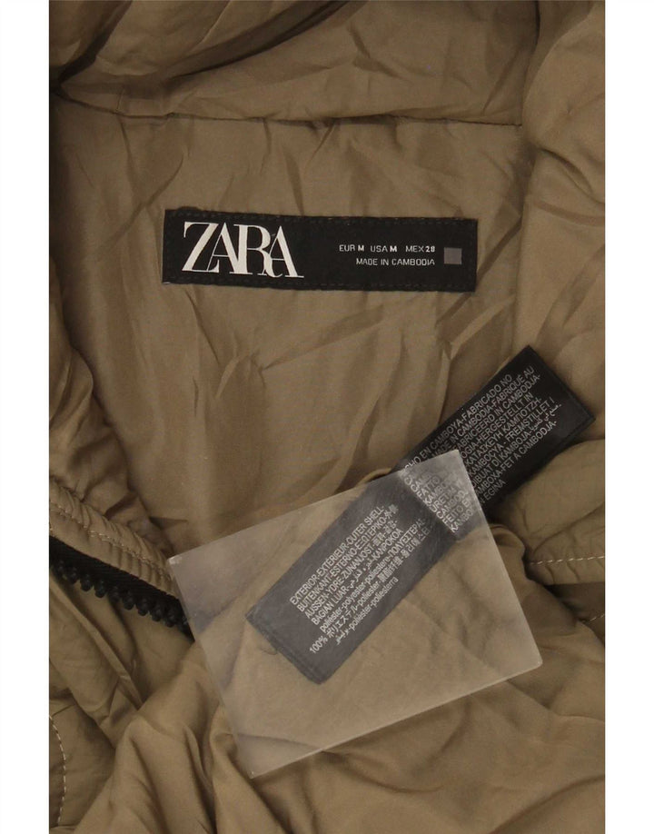 Damska kurtka z kapturem, oversize, wyściełana Zara UK 14, średni khaki, poliester