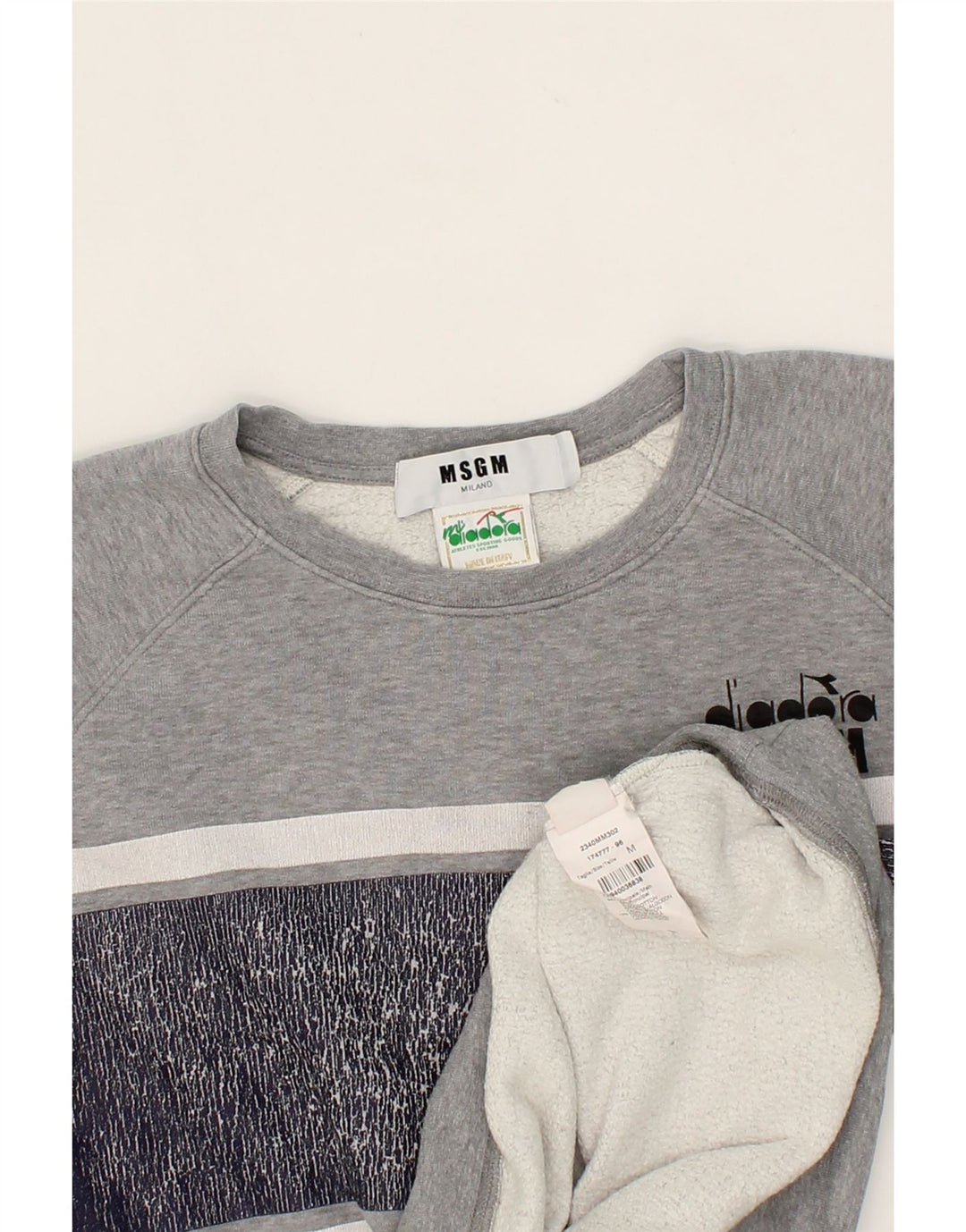 DIADORA Womens Milano Sweatshirt Jumper UK 14 Medium Grey Colourblock Vintage Diadora and Second-Hand Diadora from Messina Hembry 