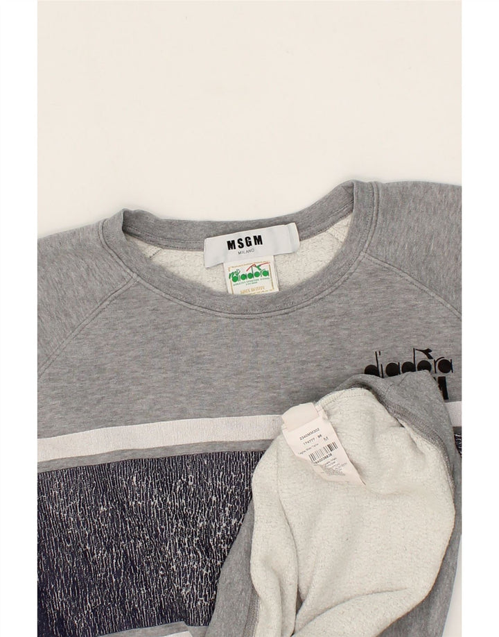 DIADORA Womens Milano Sweatshirt Jumper UK 14 Medium Grey Colourblock Vintage Diadora and Second-Hand Diadora from Messina Hembry 