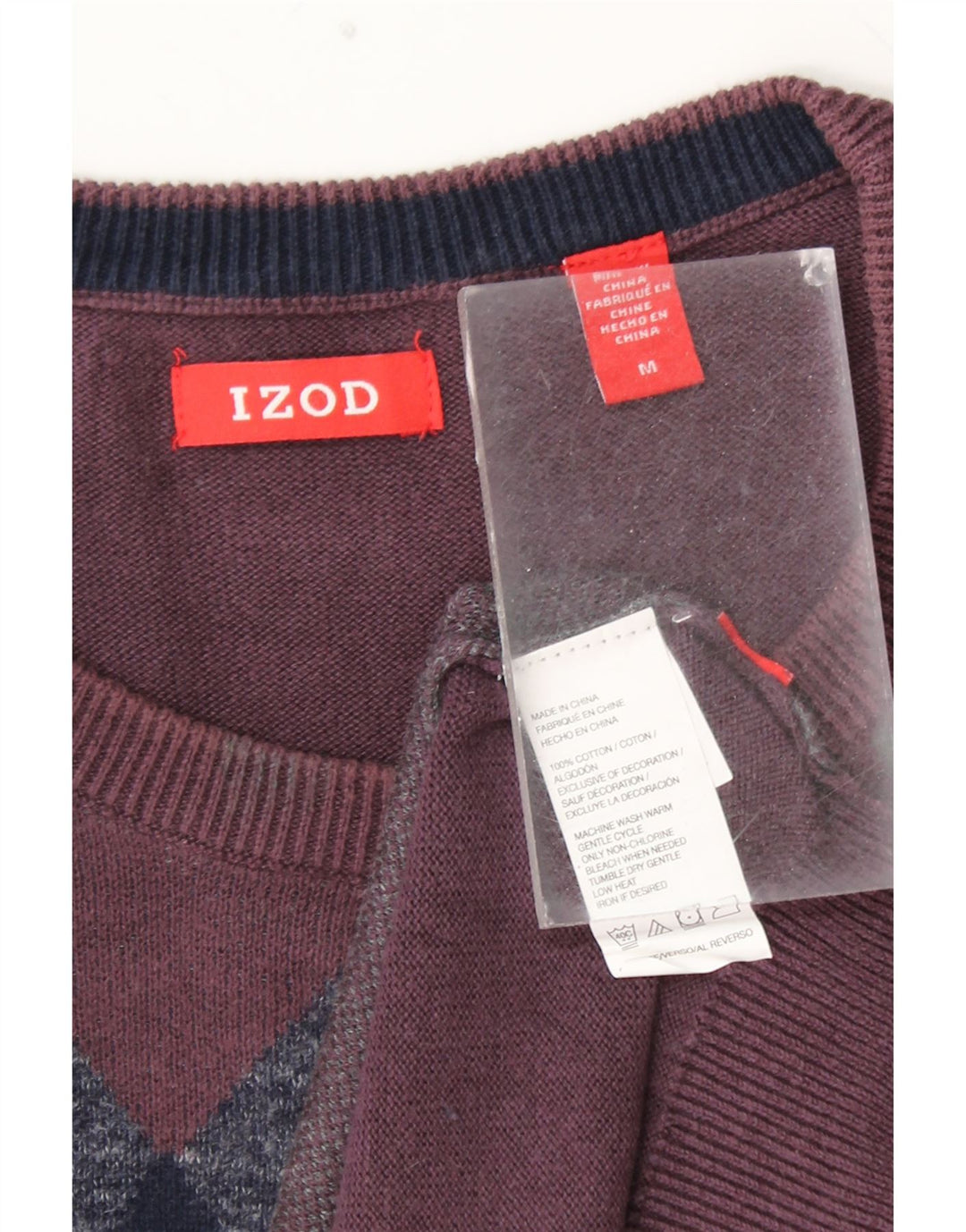 IZOD Męski sweter z okrągłym dekoltem Średni burgund Argyle/diamentowa bawełna