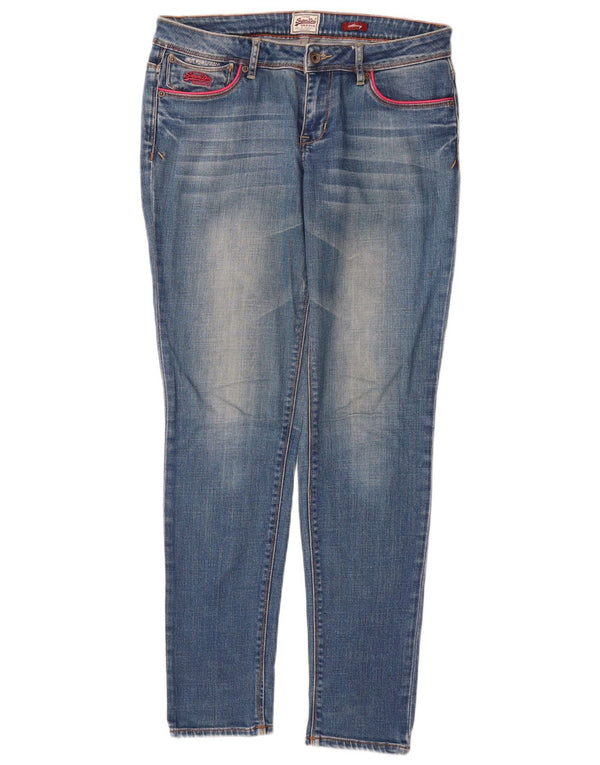 SUPERDRY Damskie jeansy skinny W30 L32 Niebieskie bawełniane