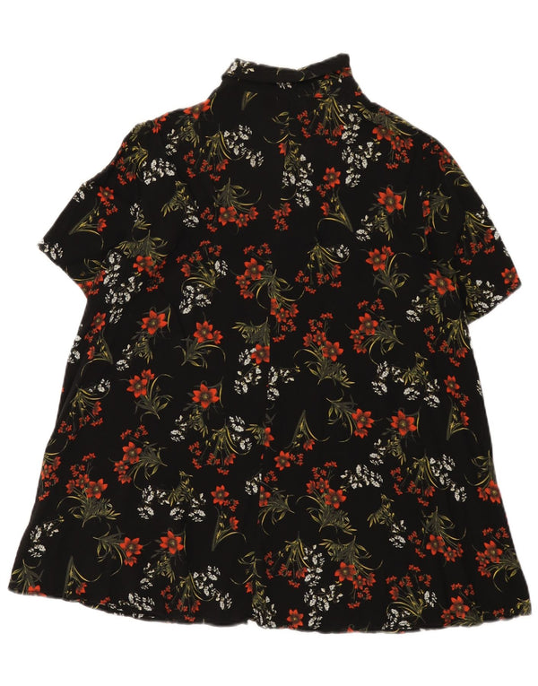 Zara Womens Short Sleeves Shirt Dress UK 14 Medium Black Floral