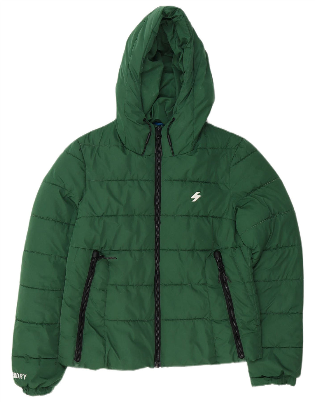 Damska kurtka Superdry z kapturem, oversize, wyściełana UK 10, mała, zielona, poliester
