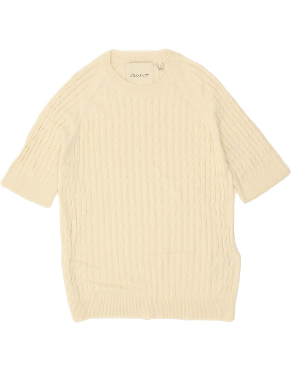 GANT Womens Short Sleeve Crew Neck Jumper Sweater UK 10 Small Beige