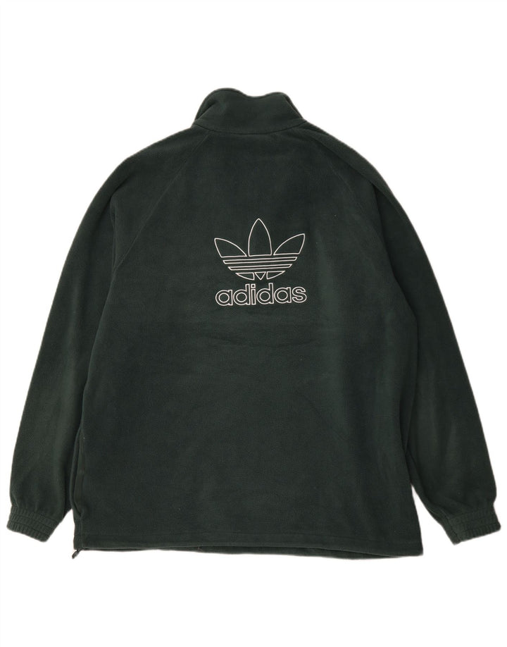 Męski sweter polarowy Adidas z graficznym zamkiem błyskawicznym, duży, zielony, z poliestru