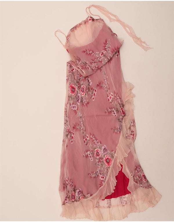 Damska sukienka maxi bez rękawów Monsoon UK 14, duży, różowy, jedwabny w kwiaty