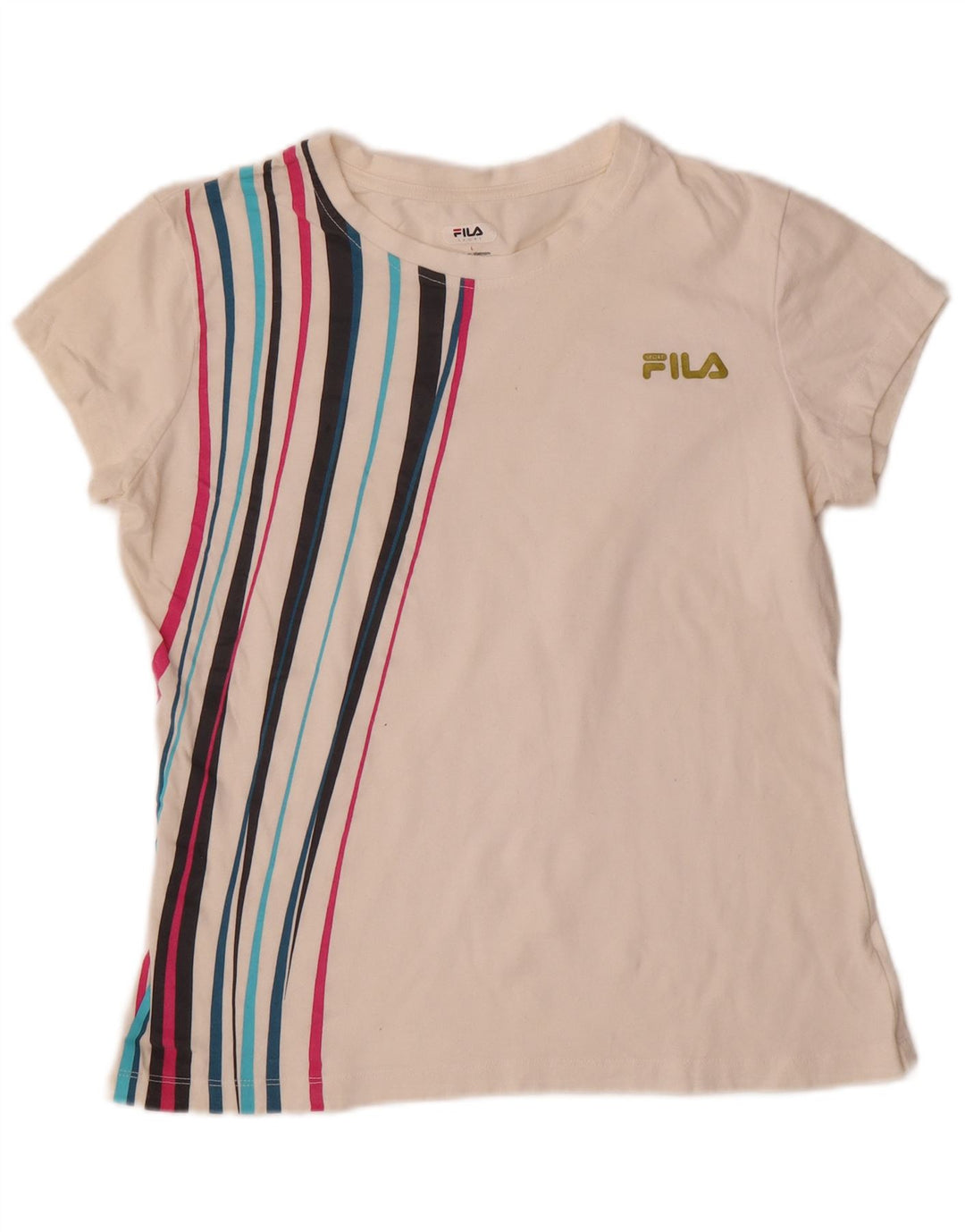 T-shirt damski Fila Top UK 14, duży, bawełniany w białe paski