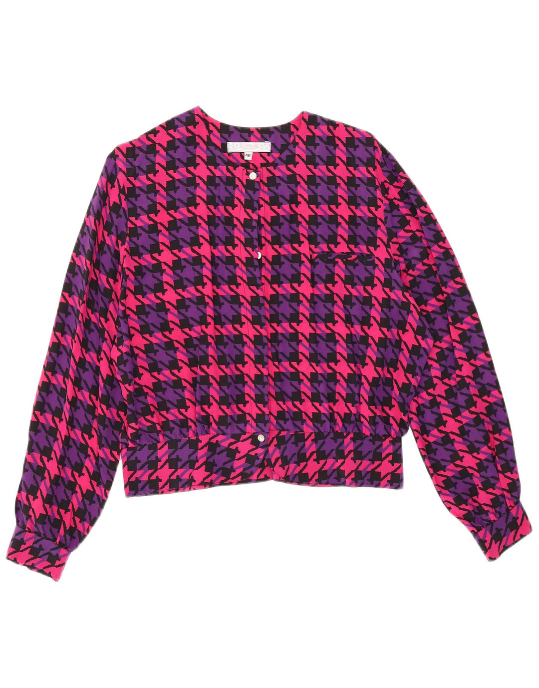 Damska bluzka koszulowa oversize w stylu vintage IT 46, duża, różowa, jedwabna w pepitkę
