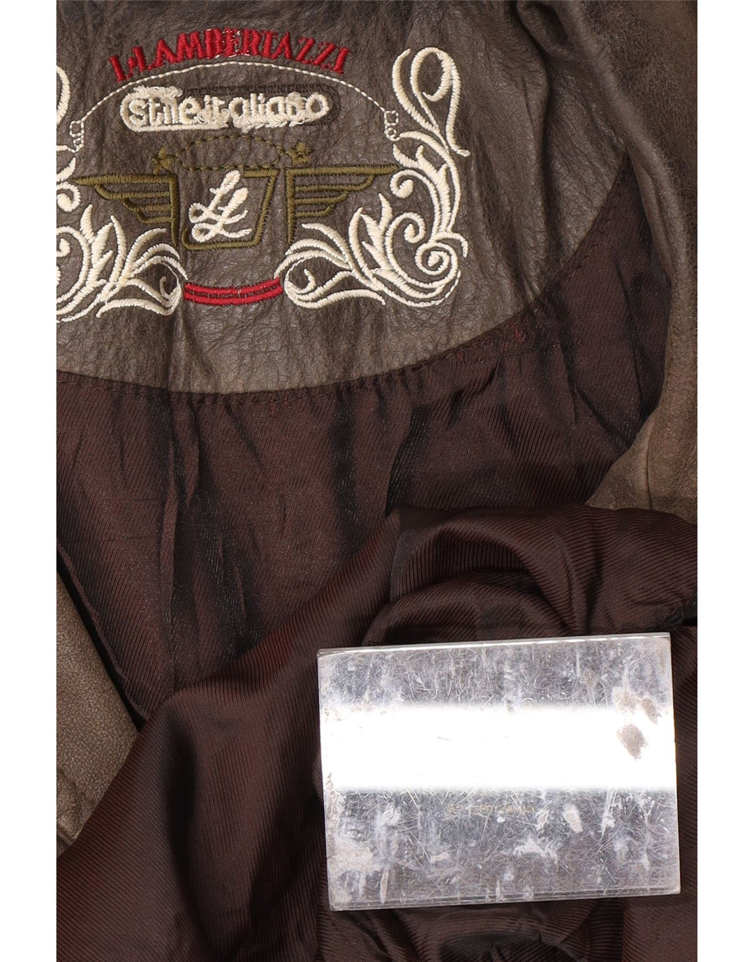 L.LAMBERTAZZI Męski płaszcz skórzany UK 40, duża brązowa skóra