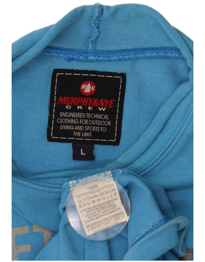 Męski sweter z grafiką Murphy & Nye, duży, niebieski, bawełniany