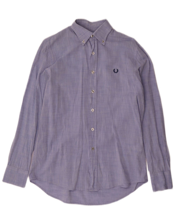 FRED PERRY Mens Slim Fit Shirt Small Blue Cotton