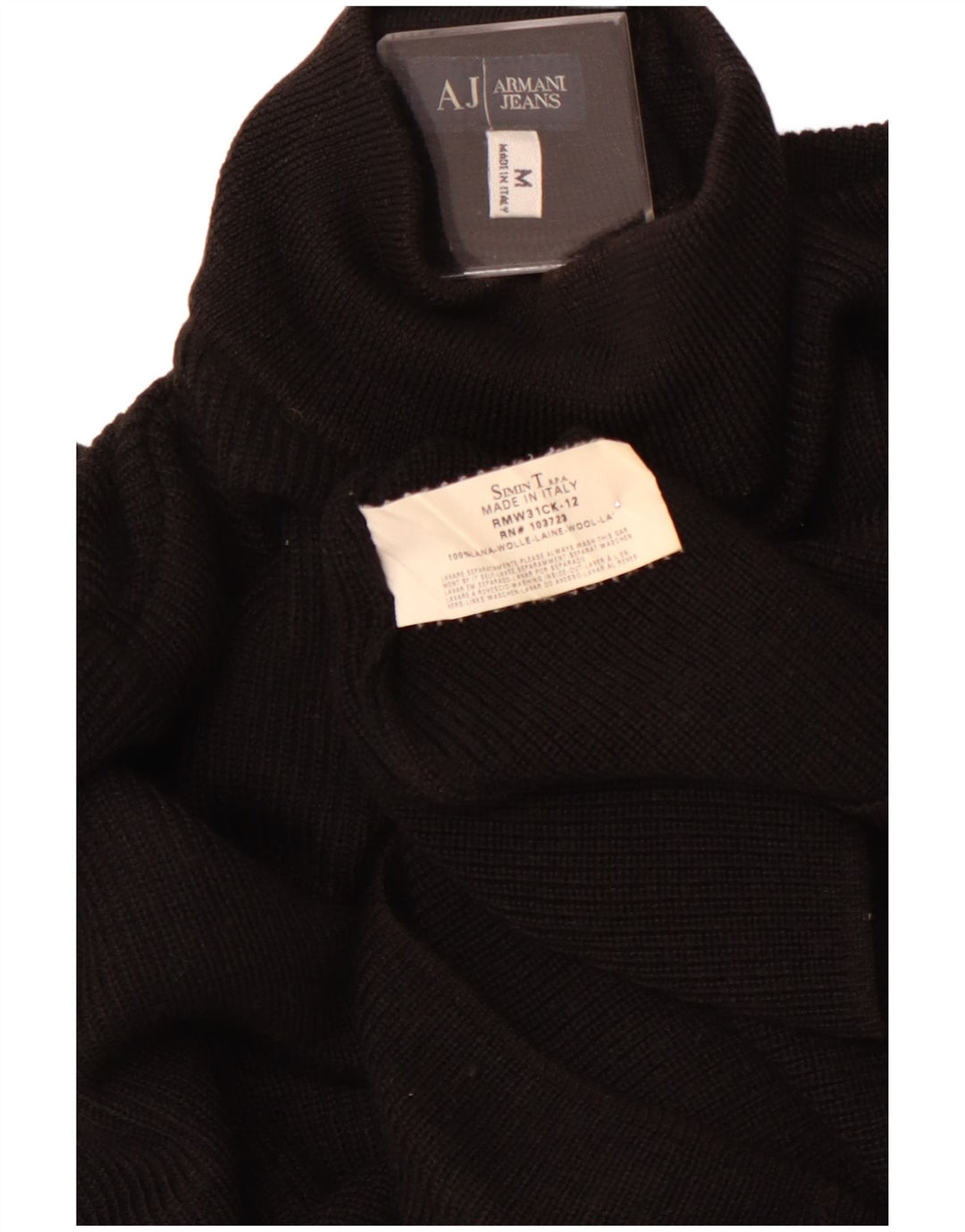 ARMANI JEANS Męski sweter z golfem, średniej wielkości czarna wełna