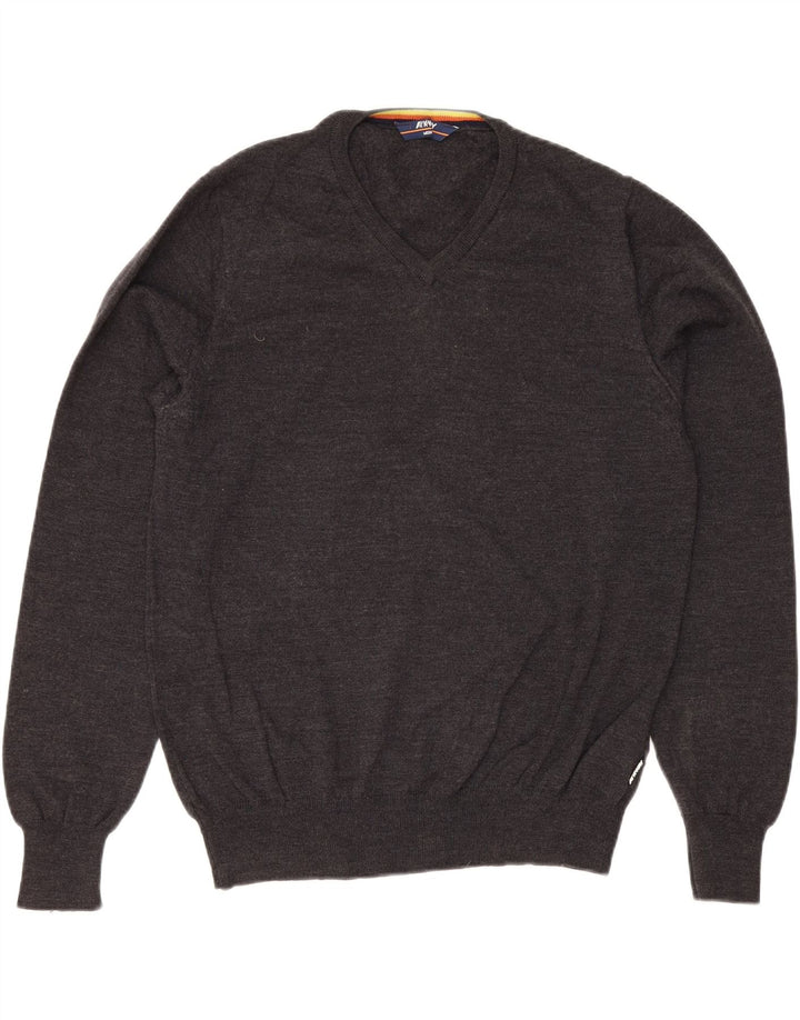 K-WAY Womens V-Neck Jumper Sweater UK 14 Medium Grey Wool Vintage K-Way and Second-Hand K-Way from Messina Hembry 