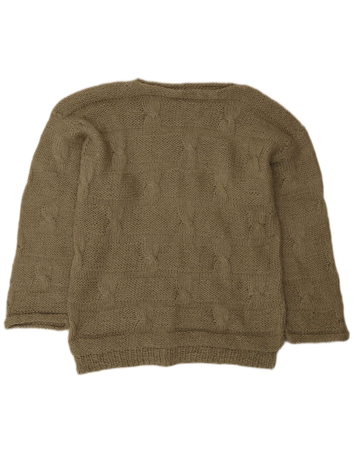 Męski sweter w stylu vintage z dekoltem w łódkę, średni khaki