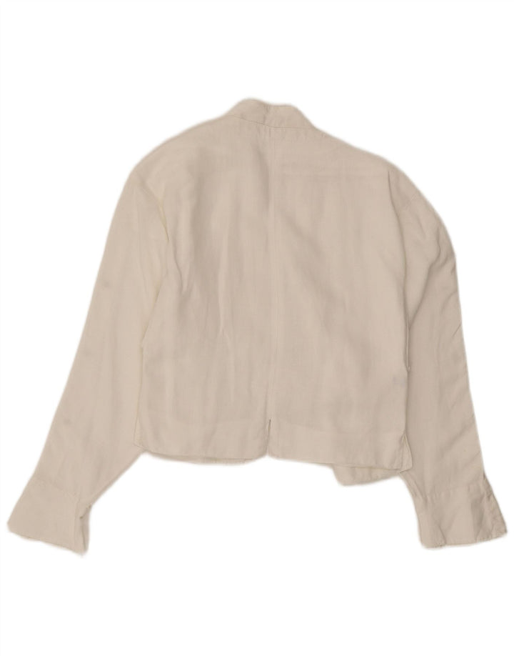 Damska marynarka Claude Montana w stylu Crop UK 12, średnia, biała, lniana
