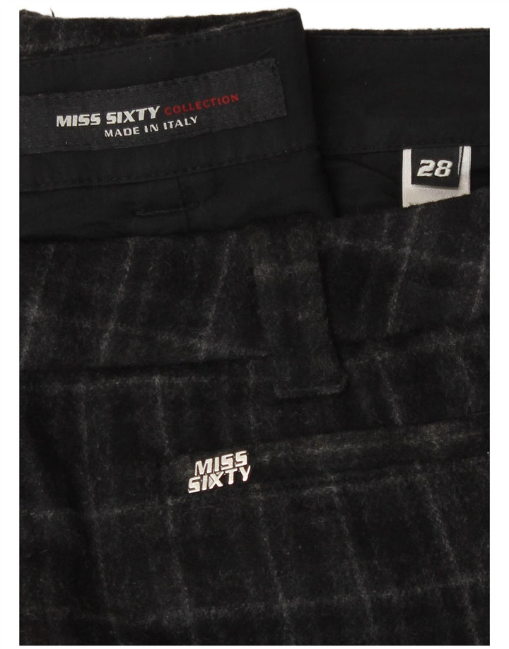 Damskie spodnie codzienne z szeroką nogawką Miss Sixty W28 L32 Wełniana czarna krata