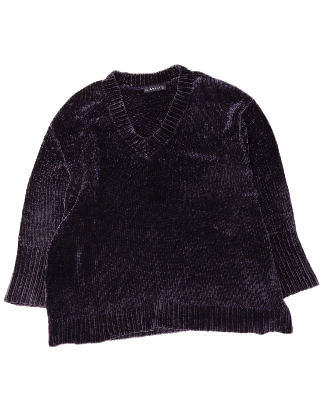 Damski sweter oversize z dekoltem w kształcie litery V Zara UK 10, mały, granatowy, poliester