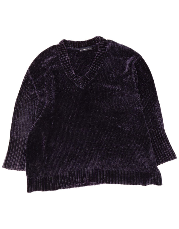 Damski sweter oversize z dekoltem w kształcie litery V Zara UK 10, mały, granatowy, poliester