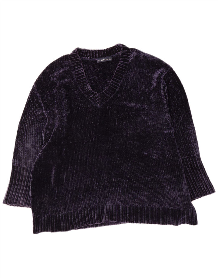 Damski sweter oversize z dekoltem w kształcie litery V Zara UK 10, mały, granatowy, poliester