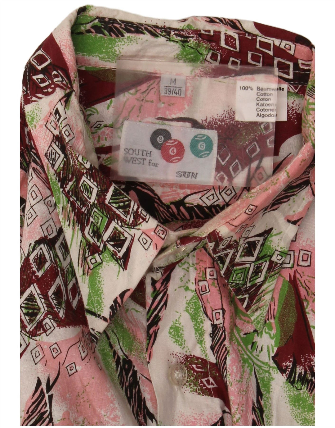 Koszula męska w stylu vintage w abstrakcyjny wzór, rozmiar 39/40, średnia, wielobarwna