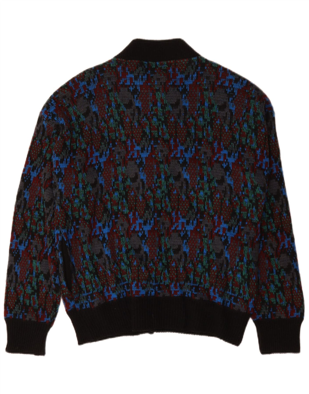 Vintage męski sweter kardigan w abstrakcyjny wzór, średnia wielobarwna wełna