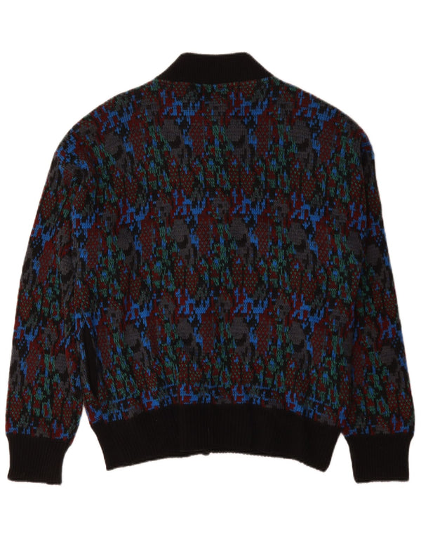 Vintage męski sweter kardigan w abstrakcyjny wzór, średnia wielobarwna wełna