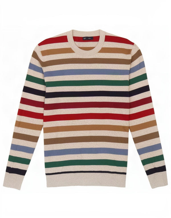 Męski sweter Gap z okrągłym dekoltem, mały, wielokolorowy, bawełniany w paski