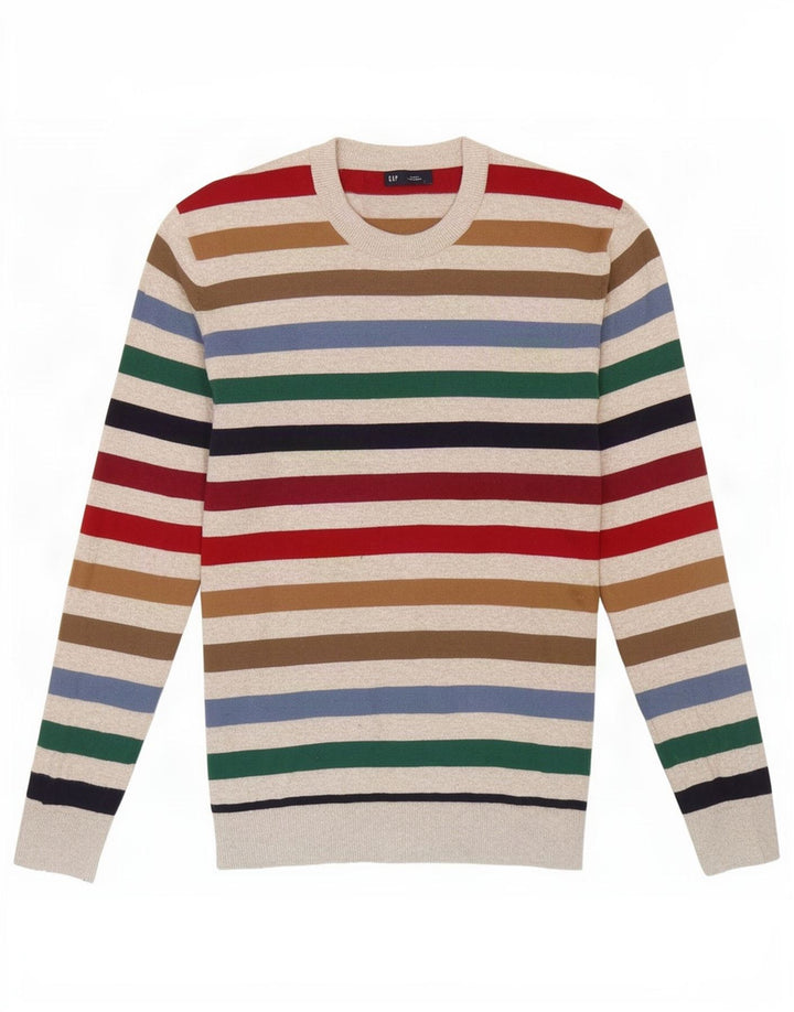Męski sweter Gap z okrągłym dekoltem, mały, wielokolorowy, bawełniany w paski