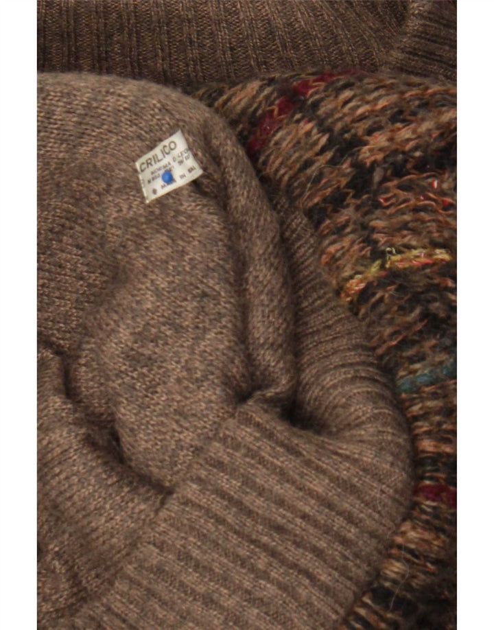 Vintage męski sweter rozpinany, duży, brązowy, akrylowy w kratę