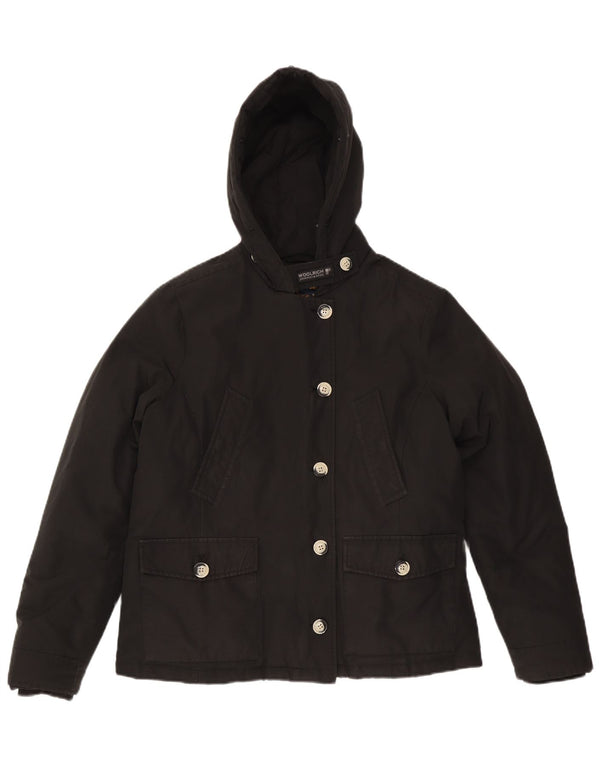 Damska kurtka z kapturem, oversize, wyściełana Woolrich UK 18 XL, czarna bawełna