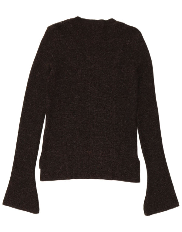 Damski sweter Zara z dekoltem w łódkę UK 14, duży, brązowy, nakrapiany akryl